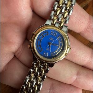 Timex Indiglo Women Watch Stainless Silver Gold Water Res Light Batt Blue Quartz